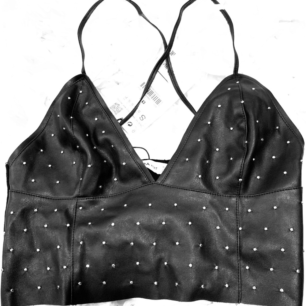 Zara studded faux leather crop top